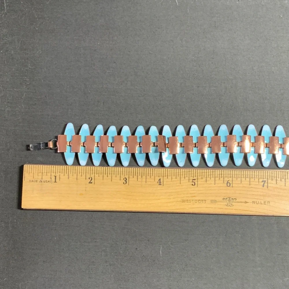 1950s Nefertiti Copper and Enamel Bracelet